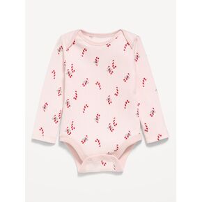 Old Navy Printed Long-Sleeve Ribbed Bodysuit for Baby - Candy Cane Print in Kuwait