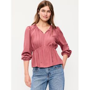 Old Navy Long-Sleeve Ruched Tie-Neck Top - ISLAND FLOWER in Saudi Arabia