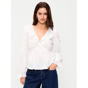 Old Navy Long-Sleeve Ruffle Collar Peplum Top - White Lilies in Saudi Arabia