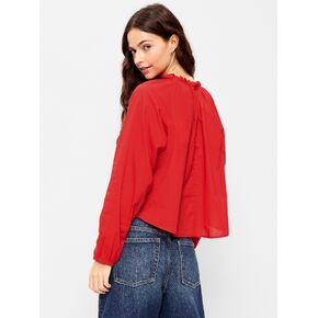 Old Navy Long-Sleeve Ruffle-Neck A-Line Top - LS RUFFLE NECK ALINE TOP:SCOTTY RED in Saudi Arabia