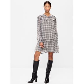 Old Navy Chiffon Ruffle Swing Mini Dress - Gray Plaid in Saudi Arabia