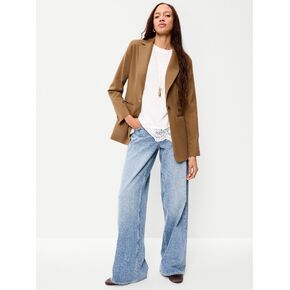 Old Navy Longline Twill Double-Breasted Blazer - BROWN TRUFFLE in Kuwait