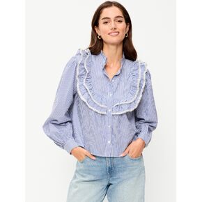 Old Navy Ruffle Bib Button-Down Shirt - Blue in Saudi Arabia