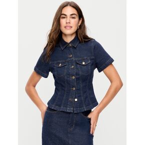 Old Navy Short-Sleeve Button-Front Denim Top - Dark Wash in Saudi Arabia