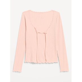 Old Navy Long-Sleeve Pointelle Knit Lace-Trim Top - Pink Bamboo in Saudi Arabia