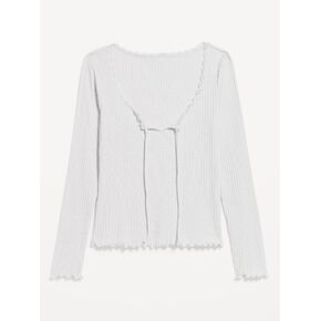Old Navy Long-Sleeve Pointelle Knit Lace-Trim Top - Panthers Gray in Saudi Arabia