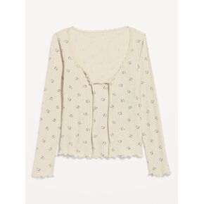Old Navy Long-Sleeve Pointelle Knit Lace-Trim Top - Brown Floral in Saudi Arabia