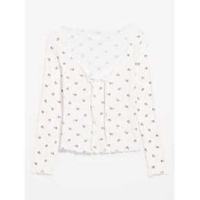 Old Navy Long-Sleeve Pointelle Knit Lace-Trim Top - White Floral in Saudi Arabia