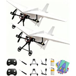 CRILEAL 2 PCS DIY RC Paper Airplane Kit with Gyro Stabilizer, Electric Remote Control Plane, Foldable Fixed Wing Aircraft, Lightweight Easy-to-Fly STEM Toy for Kids, Teens and Adults in Kuwait
