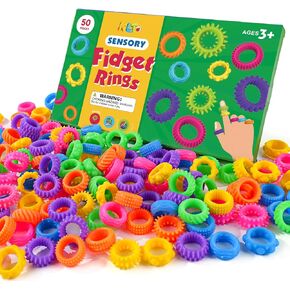 Fidget Rings Sensory Toys for Kids: 50 Pack Textured Sensory Rings - Bulk Fidgets for Classroom Prizes -Halloween Party Favors Goodie Bag Stuffers - Sensory Bin Filler for Autism Stress Relief in Kuwait