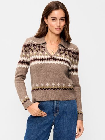 Old Navy SoSoft Cropped Long-Sleeve Sweater - Neutral Fair Isle in Kuwait