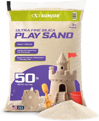 Sun Joe Silica Play Sand for Sandbox, Ultra Fine, PLYSAND50 | 50 Lb Bag - Sensory Table & Gardens, Indoor & Outdoor Craft Accessory for Molding, Digging & Sculpting in Saudi Arabia