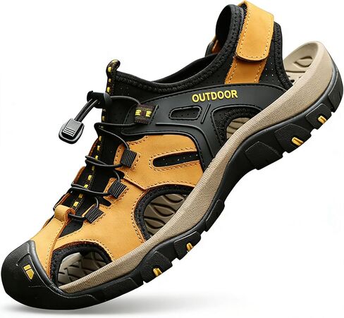 MGGM collection Men's Outdoor Sandals Sports Hiking Closed Toe Leather Athletic Sandals for Water Beach Boat Fishing. in Saudi Arabia