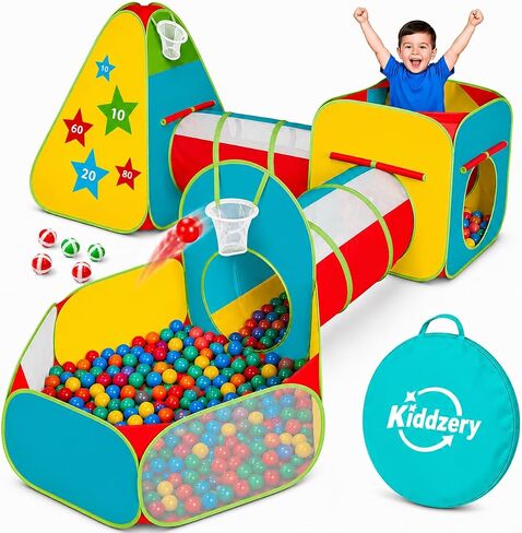 Kids Play Tent for Toddlers, 5pc Toddler Jungle Gym Playset with Ball Pit, Crawl Tunnel and Obstacle Course, Indoor Outdoor Playhouse Toy for Boys and Girls in Kuwait