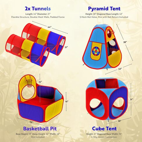Playz 5pc Pop Up Play Tent and Crawl Through Tunnels for Kids w/Carry Bag in Kuwait