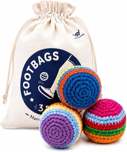 WesGen 3 Pack Handmade Crocheted Footbags, Upgraded Thick Cotton Hacky Kick Sack Balls with Ceramic and Foam Blend Fill, No-Leak Juggling Balls for Adults, Teens and Outdoor Games in Saudi Arabia