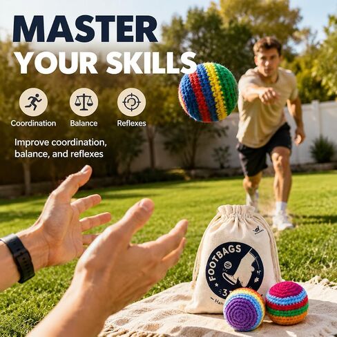 WesGen 3 Pack Handmade Crocheted Footbags, Upgraded Thick Cotton Hacky Kick Sack Balls with Ceramic and Foam Blend Fill, No-Leak Juggling Balls for Adults, Teens and Outdoor Games in Saudi Arabia