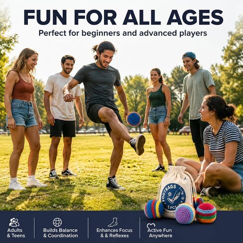 WesGen 3 Pack Handmade Crocheted Footbags, Upgraded Thick Cotton Hacky Kick Sack Balls with Ceramic and Foam Blend Fill, No-Leak Juggling Balls for Adults, Teens and Outdoor Games in Saudi Arabia