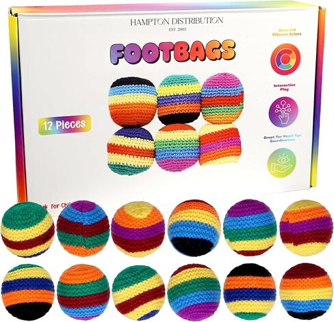 12-Pack Woven Hacky Footbags for Kids, Colorful Knitted Kick Sack Bulk Set in Saudi Arabia