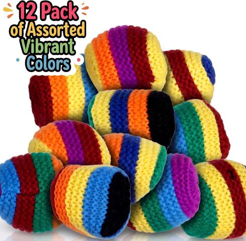 12-Pack Woven Hacky Footbags for Kids, Colorful Knitted Kick Sack Bulk Set in Saudi Arabia