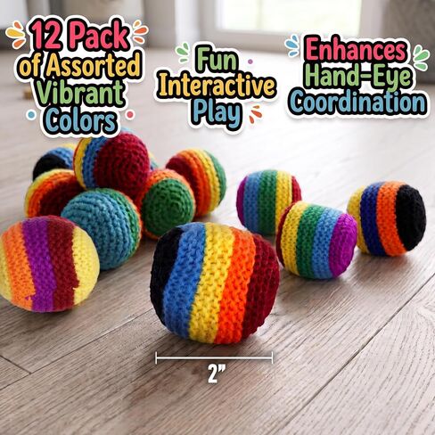 12-Pack Woven Hacky Footbags for Kids, Colorful Knitted Kick Sack Bulk Set in Saudi Arabia