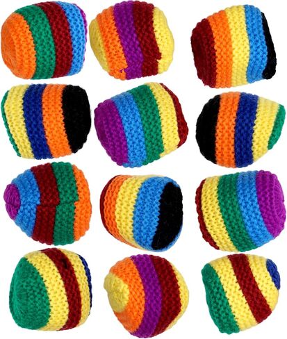 12-Pack Woven Hacky Footbags for Kids, Colorful Knitted Kick Sack Bulk Set in Saudi Arabia