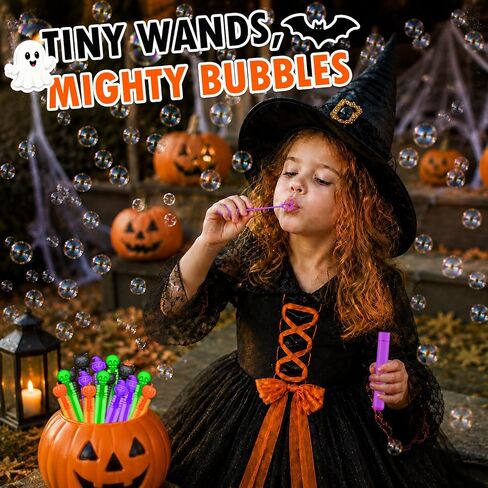 Halloween Treats Non Candy for Toddlers 24-300 PCS, Mini Bubble Wands Prizes Toys Gifts Bags for Kids, Small Halloween Birthday Classroom Party Basket Goody Bag Stuffer Trinkets Stuff for Boys Girls in Kuwait