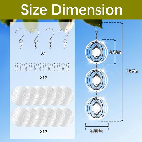 12 PCS Stainless Steel Bird deterrents for Outside,Bird reflectors to Keep Birds Away,3D Wind Spinners Outdoor Bird Scarer Discs Set Pigeon Deterrent to Keep Swallows Sparrow Away Garden Porch Pool in Kuwait