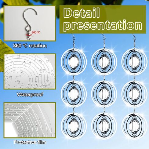 12 PCS Stainless Steel Bird deterrents for Outside,Bird reflectors to Keep Birds Away,3D Wind Spinners Outdoor Bird Scarer Discs Set Pigeon Deterrent to Keep Swallows Sparrow Away Garden Porch Pool in Kuwait