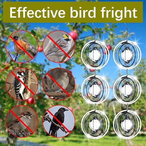 12 PCS Stainless Steel Bird deterrents for Outside,Bird reflectors to Keep Birds Away,3D Wind Spinners Outdoor Bird Scarer Discs Set Pigeon Deterrent to Keep Swallows Sparrow Away Garden Porch Pool in Kuwait