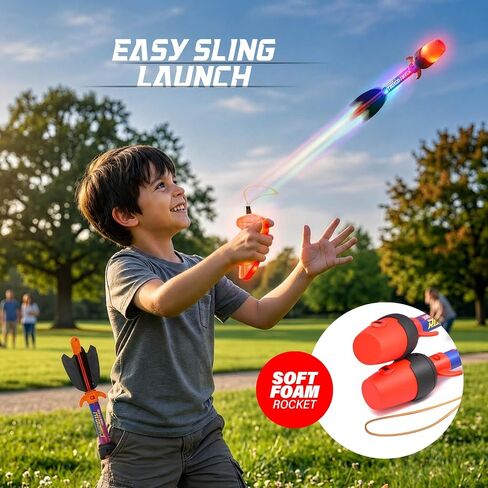 Light Up Toy Slingshot Rocket Launcher - Kids Outdoor Toys Ages 8-12 Years - 10 Year Old Boy Birthday Gift - Outside Sling Shot Boys Toys for 8 9 10 11 12 Year Old - Fun Gifts for Boys 8-10, 8-12 in Saudi Arabia