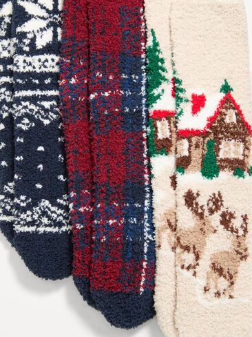 Old Navy Cozy Ankle Socks 3-Pack for Men - Xmas Medley Blue in Kuwait