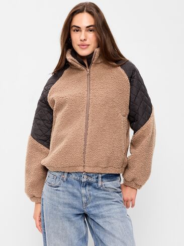 Old Navy Loose Sherpa Mixed-Media Pullover - Taupe in Kuwait