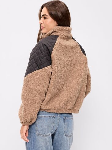Old Navy Loose Sherpa Mixed-Media Pullover - Taupe in Kuwait