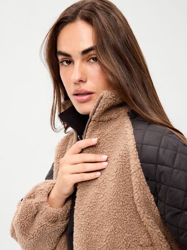 Old Navy Loose Sherpa Mixed-Media Pullover - Taupe in Kuwait