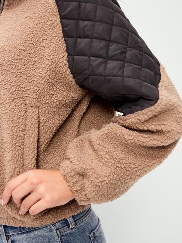 Old Navy Loose Sherpa Mixed-Media Pullover - Taupe in Kuwait