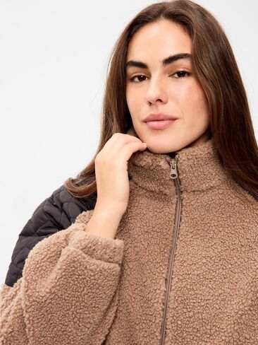 Old Navy Loose Sherpa Mixed-Media Pullover - Taupe in Kuwait