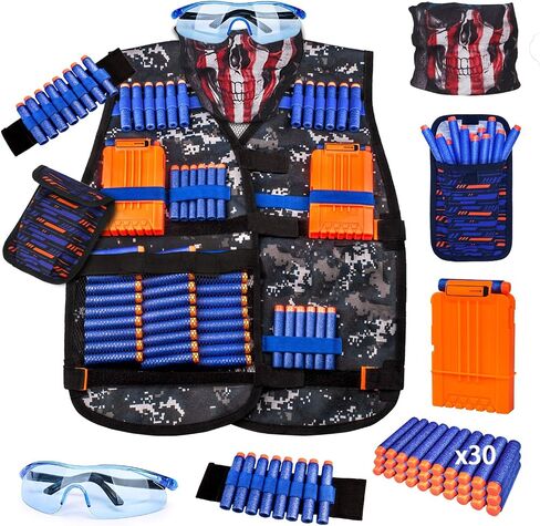 KKONES Kids Nerf Guns Tactical Vest Kit Darts Pouch Clips Mask Glasses in Kuwait