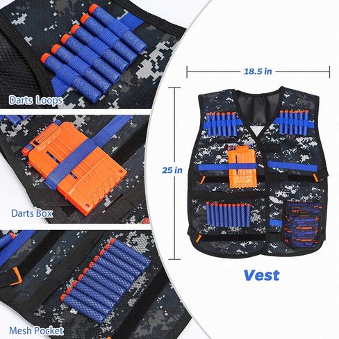 KKONES Kids Nerf Guns Tactical Vest Kit Darts Pouch Clips Mask Glasses in Kuwait