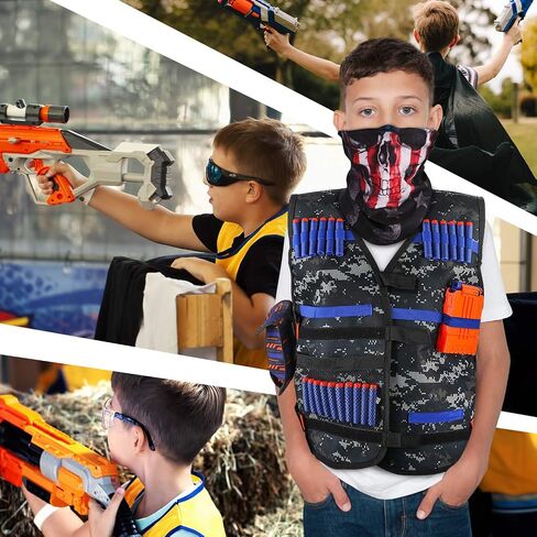 KKONES Kids Nerf Guns Tactical Vest Kit Darts Pouch Clips Mask Glasses in Kuwait