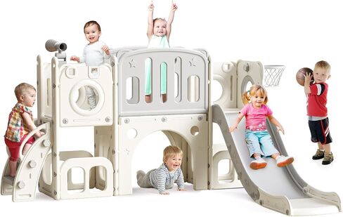 MOCUTEEN 8-in-1 Toddler Climber and Slide Playset with Basketball Hoop - Indoor/Outdoor Playground Gym Activity Center for Kids in Saudi Arabia