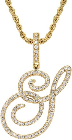 charlinliol Initial Letter Necklace Gold Plated Women/Men Iced Out Initial Letter Pendant Necklace with 24" Rope Chain in Saudi Arabia