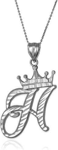Sterling Silver Letter 'H' Initial Cursive Crown DC Pendant Necklace in Kuwait