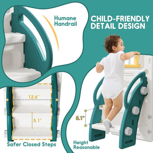 Toddler Slide for Kids with Climber Basketball Hoop, Storage Space, Telescope Kids Indoor Slide Baby Slide for Outdoor Play Upgraded Toddler Indoor Playground with Wider and Longer Slideway Upgraded in Saudi Arabia