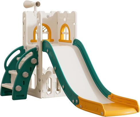 Toddler Slide for Kids with Climber Basketball Hoop, Storage Space, Telescope Kids Indoor Slide Baby Slide for Outdoor Play Upgraded Toddler Indoor Playground with Wider and Longer Slideway Upgraded in Saudi Arabia