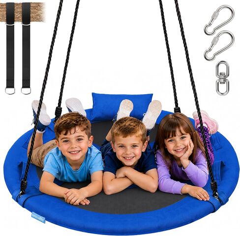 SereneLife Saucer Swing, Tree Swing, 40 Inch, 900lb Heavy Duty Capacity for Kids, 900D Oxford Waterproof Seat, Adjustable Height Ropes, 2 Strap Tree Hang Kit, Center Swivel Spinner, Black in Kuwait