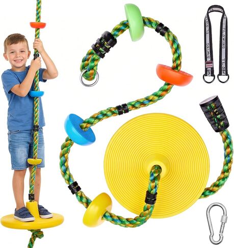 DECORLIFE Tree Swing for Kids, Adjustable Rope Swing Disc Swing for Outside with Platform Carabiners and Strap Outdoor, Playground Accessories, Green in Kuwait