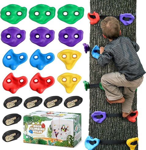 TOPNEW 12 Ninja Tree Climbing Holds for Kids Climber, Adult Climbing Rocks with 6 Ratchet Straps for Outdoor Ninja Warrior Obstacle Course Training in Saudi Arabia