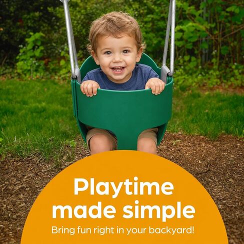 أرجوحة الأطفال الصغار من Jungle Gym Kingdom - شديدة التحمل، ظهر مرتفع، مقعد أرجوحة كامل للأطفال مع سلاسل مغلفة للاستخدام في الهواء الطلق - مجمعة بالكامل - أخضر in Kuwait