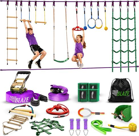 Ninja Warrior Obstacle Course Kids Outside - 2x55ft Backyard Slackline in Kuwait